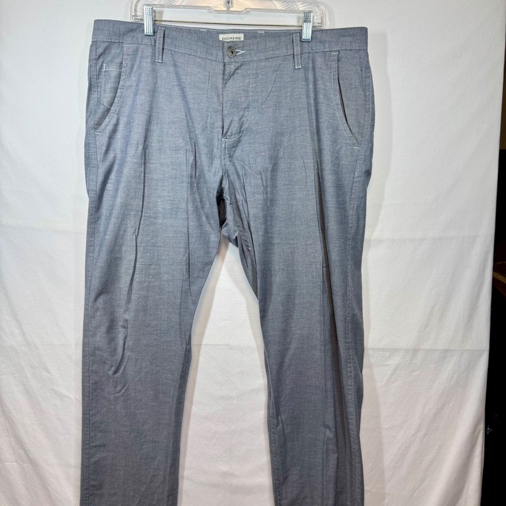 Dockers Slim Tapered Pants Gray Casual‎ Chinos Comfort Stretch Sz 38x32